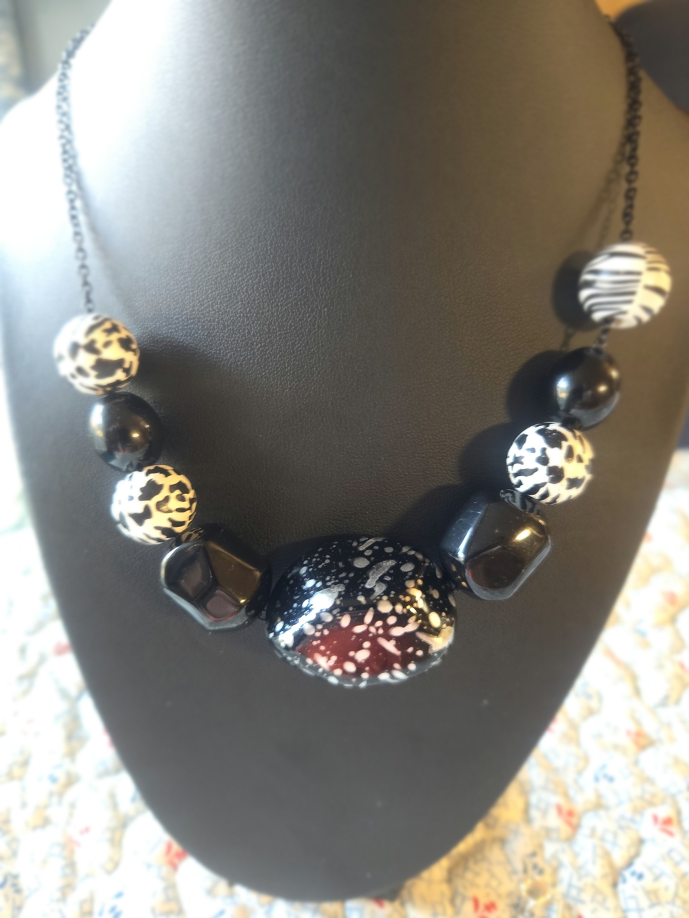 Black and White Statement Beaded Necklace